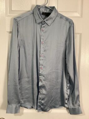 ASOS Ice Blue Satin Button-Down Blouse